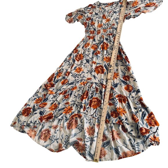 The Label By Anthropologie  Orange V-Neck Tiered  Floral Maxi Dress Size L - Picture 11 of 14